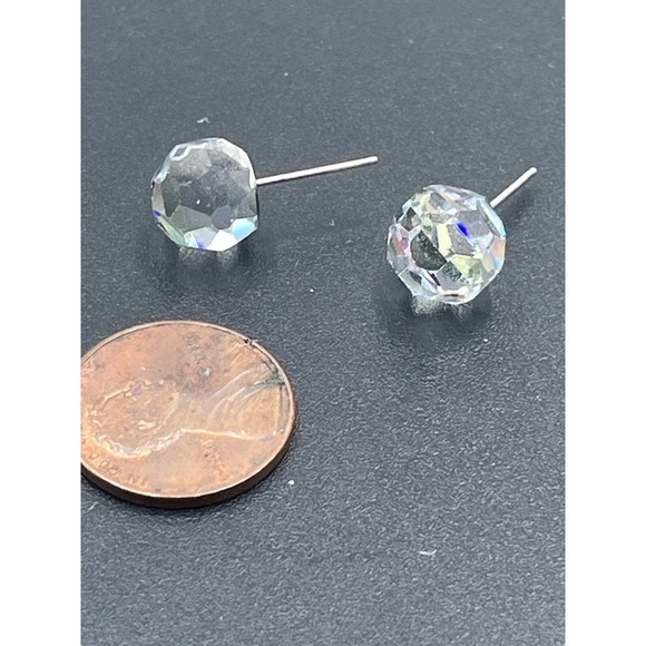 Swarovski SAL Vintage AB Crystal Disco Ball Stud 14k over 925 Earrings in Box - Picture 10 of 14